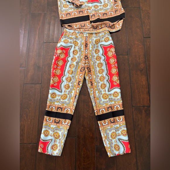 Zara Red and Blue Patterned Trousers and Blouse - Picture 2 of 4